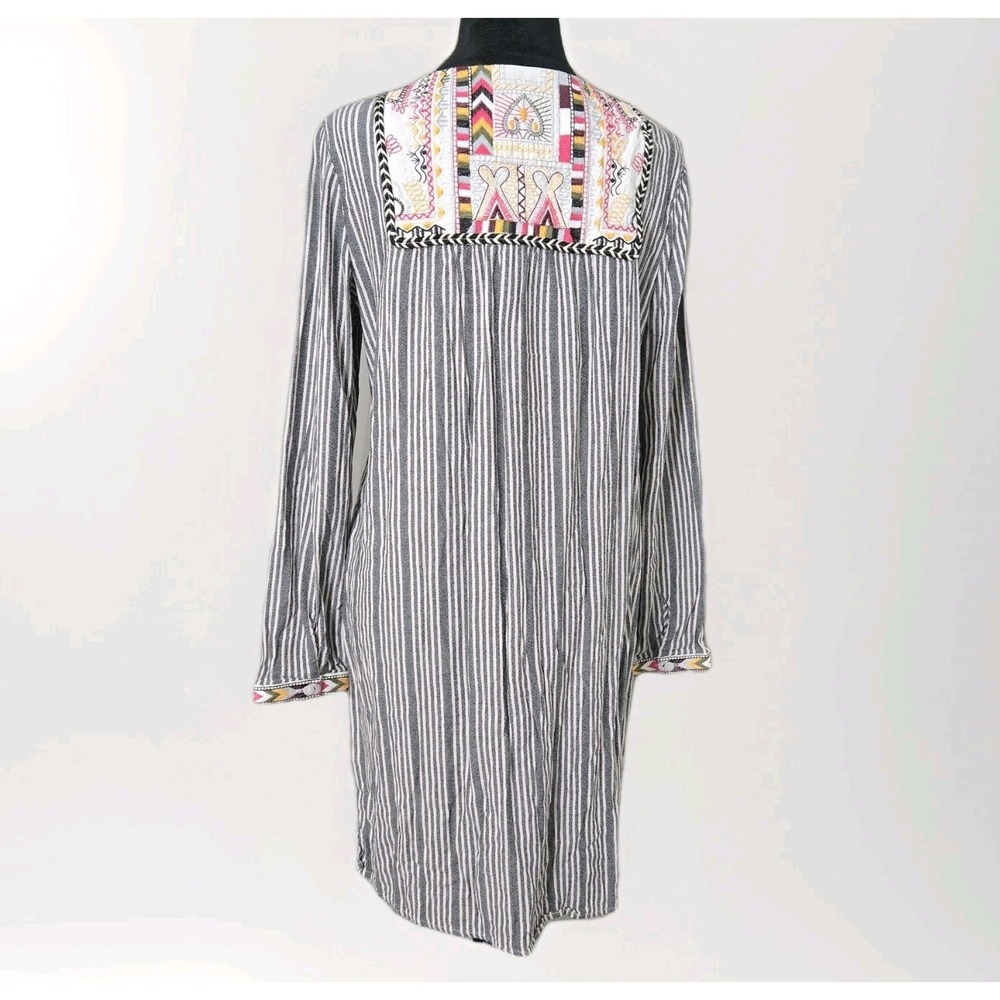 Philosophy Revolve Embroidered Tassel Striped Bohemian Tunic Dress Women's Sz L - Picture 5 of 13